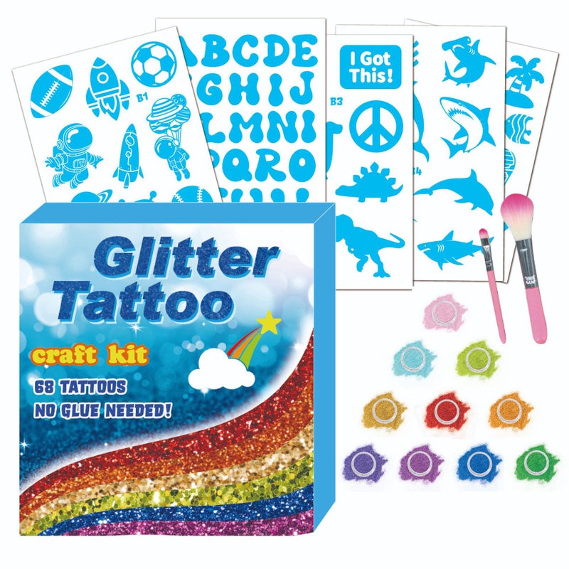 Kids Glitter Temporary Tattoo Kit – DIY Body Art Craft Set with Glitter & Stencils | Creative Party, Dress-Up & Arts and Crafts Fun for Children – Diamond Glitter Tattoo Set